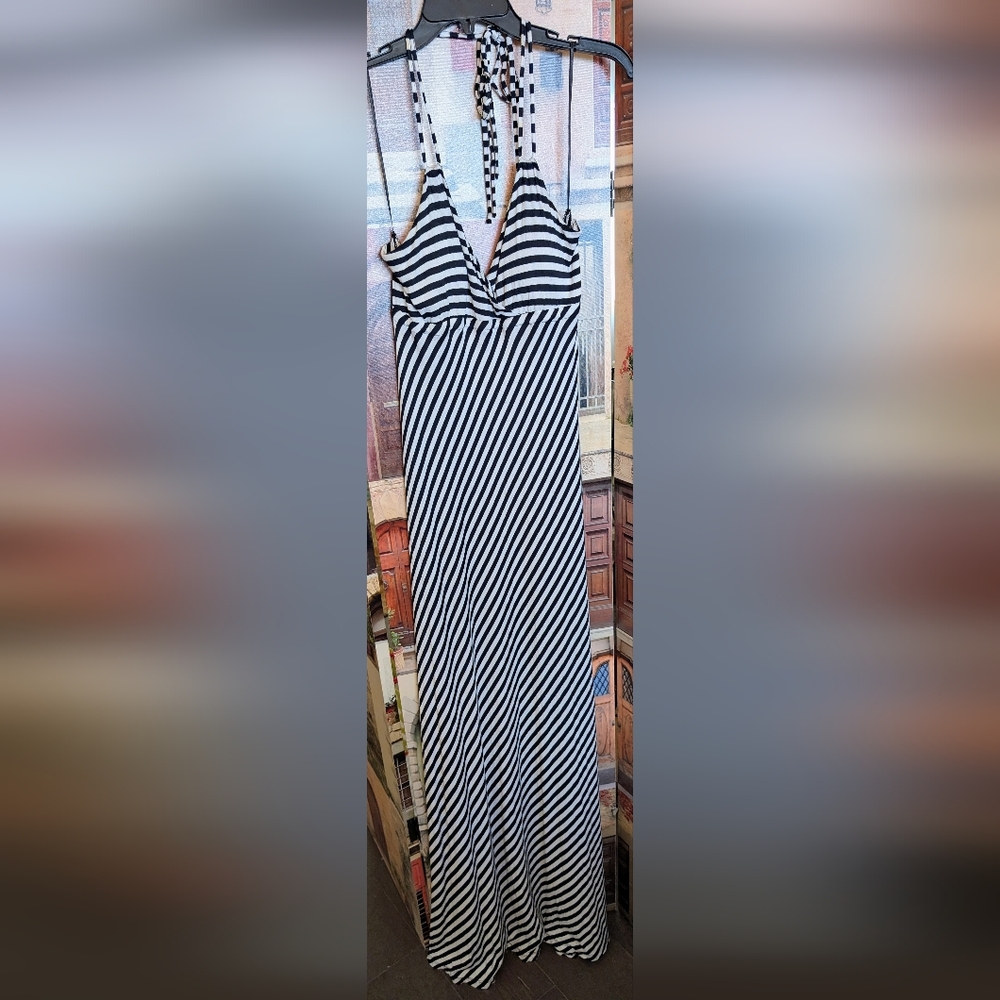 Elle Black and White Striped Maxi Dress